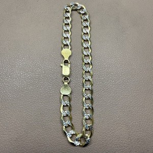Cuban Curb Bracelet Diamond Cut Two Tone Gold Plated 925 Silver 6.8mm 8”