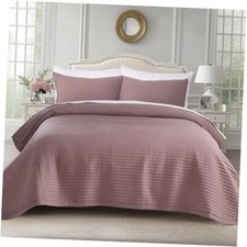 Quilt Set 112"x106"   Soft Washed 3-Layer Oversized King Twilight Mauve Purple