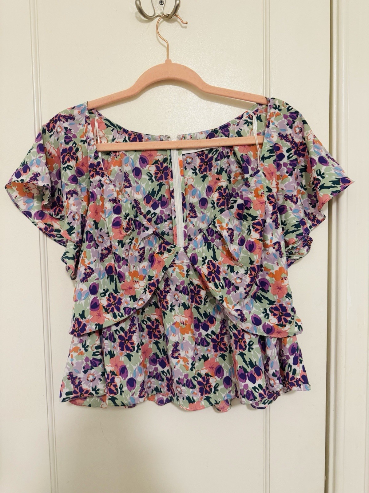 ASTR The Label Top Womens XL Floral Layered Flowy Boho Blouse Crop Resort