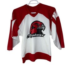 Vintage Miami University RedHawks Hockey Jersey Youth Medium Red White FLAWS