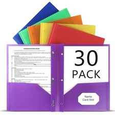 Plastic Folders with Pockets and Prongs Pack Heavy Duty 3 Prong Folders with 30