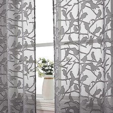 Anji Bird Charcoal Sheer Curtains 45 Inches Long 38"W x 45"L Pack of 2 Grey