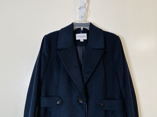 Cole Haan Signature collared front buttons wool blend coat dark navy NWT size 12 - Picture 2 of 8