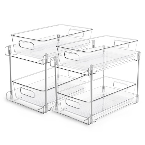 2 Pack 2 Tier Clear Vanity Cabinet Organizer Drawers Under Sink Kitchen Bath