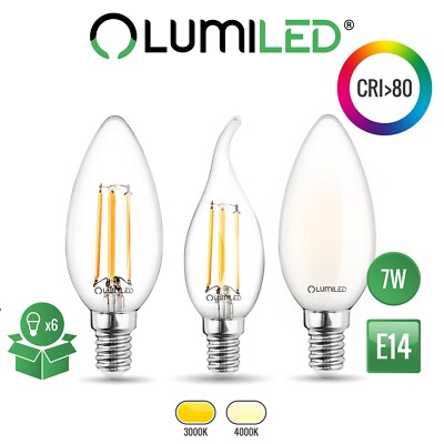 LUMILED 6x E14 LED Leuchtmittel 7W warmweiß neutralweiß B35 Ba35 Kerze Filament