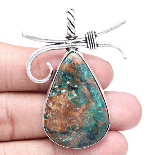 Pendant Chrysocolla Gemstone Gift For Her Silver Jewelry 2.5"