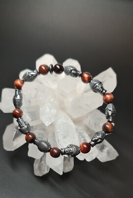 Natürliches rotes Tigerauge und Kopfform Hämatit Perlen Perlen Armband