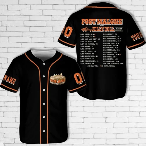 Post Malone x Jelly Roll The Big Ass Stadium Tour Baseball Jersey