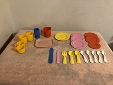 Vintage Fisher Price Pretend Play Dishes Mixed Lot Of 24 Pieces