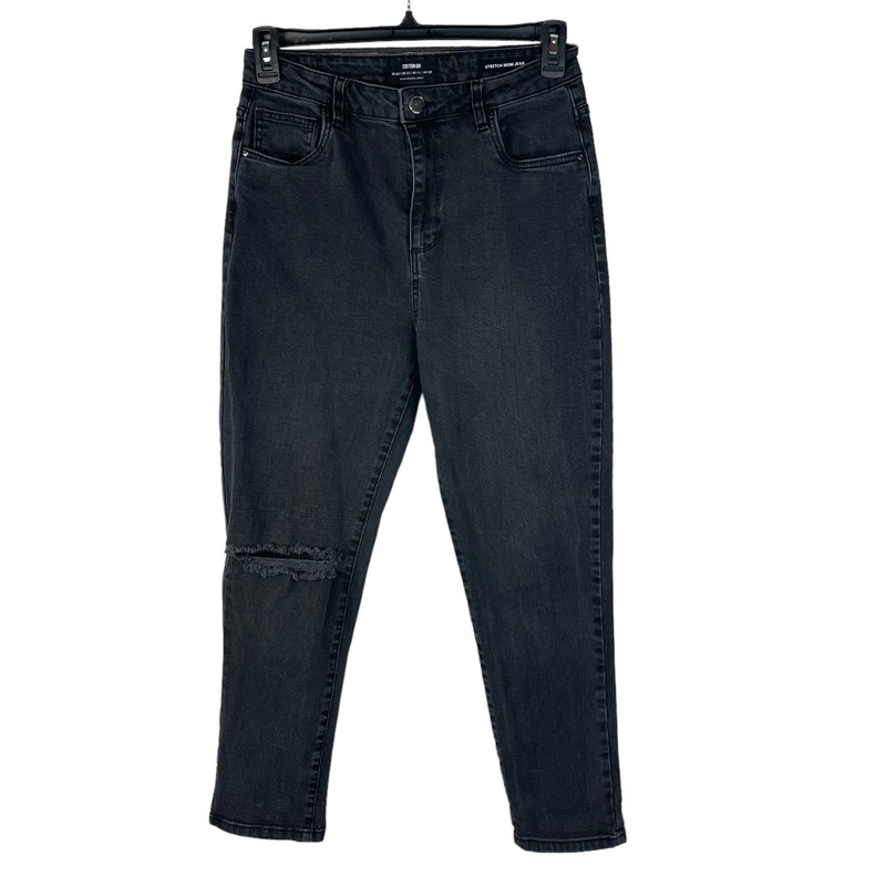 Cotton-On SZ 10 Stretch Mom Jeans 5-Pocket Hi-Rise Zip-Fly Black Wash Womens