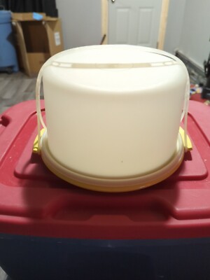 TUPPERWARE CAKE KEEPER Vintage (10'' x 6'') 684 683 624 Gold Round W/ HANDLE