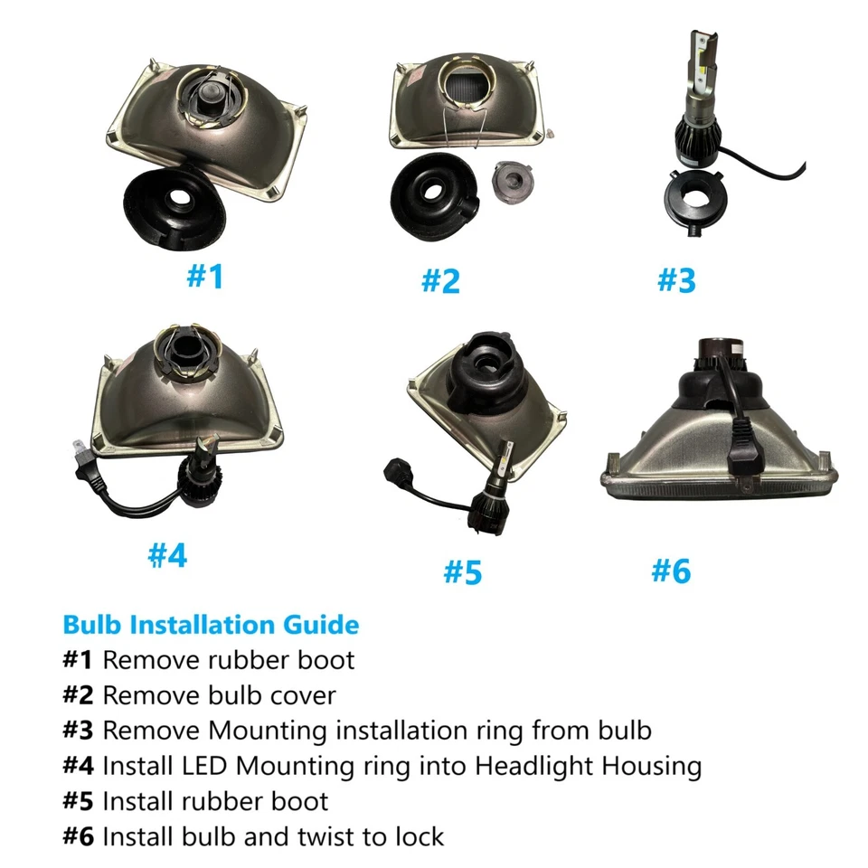 7X6 Glass Lens Headlight Conversion Sealed beam Kit to H4/9003 Size + LED Bulbs - Image 2 of 4