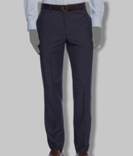  190 Calvin Klein 36W 30L Men's Blue Slim Fit Solid Flat Trousers Dress Pants