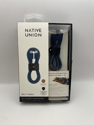 Native Union Belt Cable USB-C/8 Pin  - 4ft - Indigo  BELT-CL-IND-2-NP MFi-Cert 