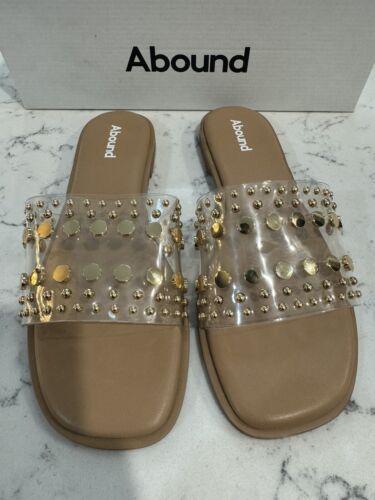 Abound Ivana Stud Slide Sandal Women Size 8.5 Clear Transparent Gold Flats Shoes