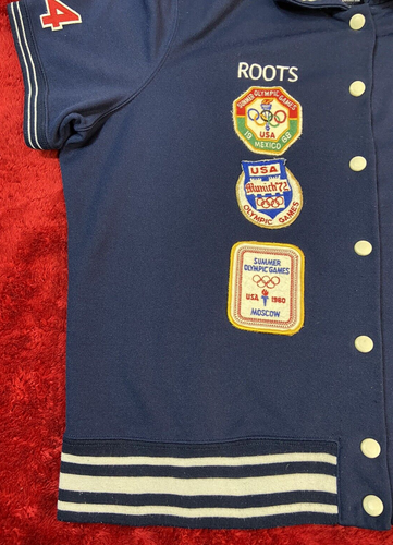 Vintage Roots Polo Shirt XXL USA Olympic Snap Short Sleeve Warm Up Navy Shacket - Picture 7 of 16