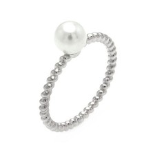 Sterling Silver Rope Design Ladies Ring w/ 6 mm Pearl