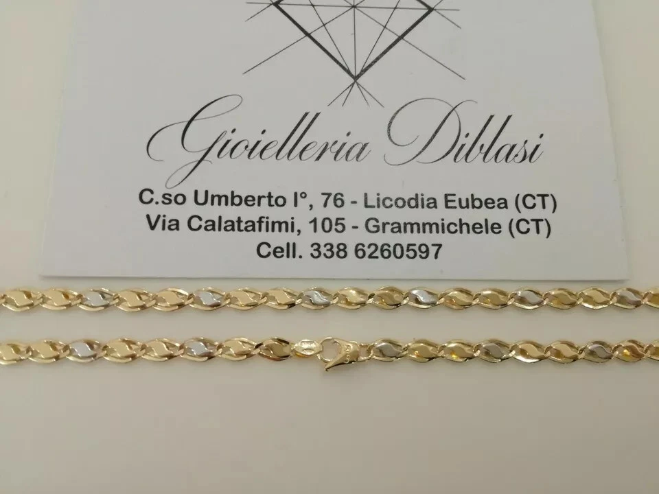 18K YELLOW WHITE GOLD SOLID CHAIN NECKLACE SMALL 4mm ALTERNATE 19.69 Inches 50cm - Image 3 of 4