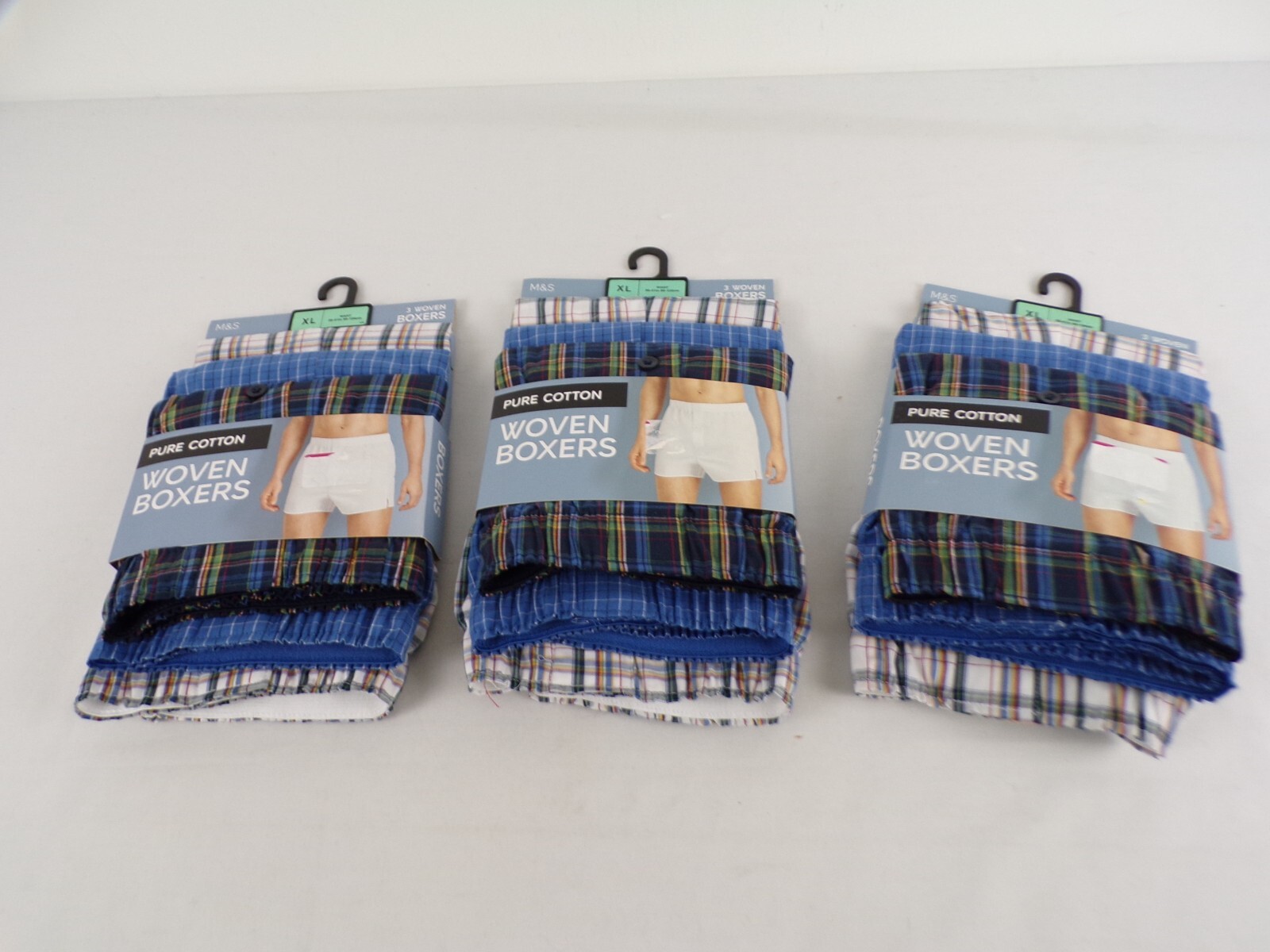 M&S Underwear Bundle Size XL Pure Cotton Woven Boxers Tartan Easy Iron