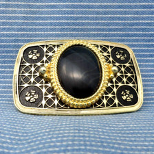 Western Floral Belt Buckle Cowboy Iridescent Stone Cowgirl Vtg 80s    .GTA727