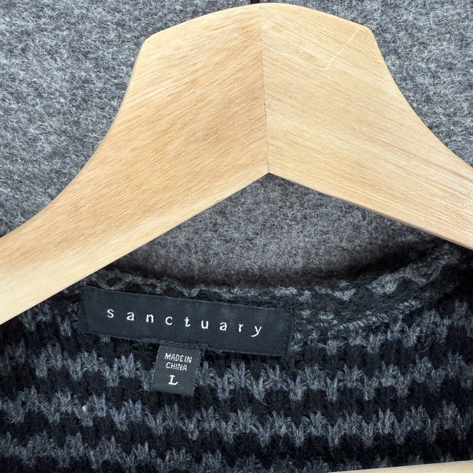 Cardigã feminino Sanctuary L grande cinza listrado aberto frontal sem mangas malha de lã - Imagem 3 de 4