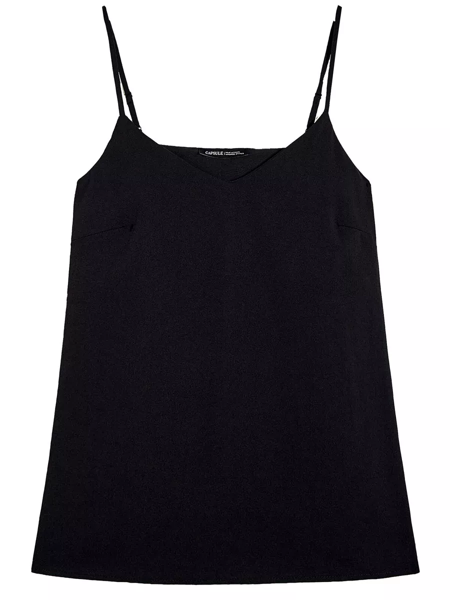 Ladies Capsule Black V- Neck Cami Vest Strappy Tank Tops Casual Loose Blouse