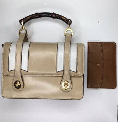 Gucci bamboo handle leather hand bag Tan Ivory UK