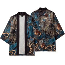 Men Kimono Haori Shirt Top Cardigan Yukata Robe Gown Happi Coat Loose Casual