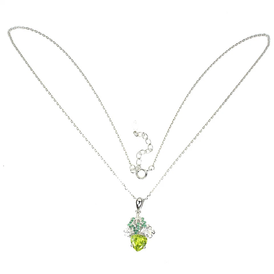 925 Sterling Silver Trilliant Peridot Simulated Cz Necklace 17ins - Image 3 of 4