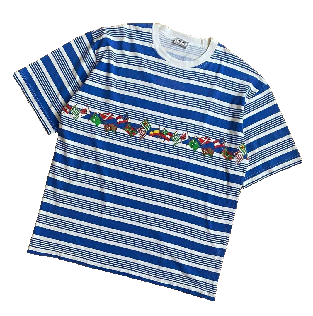 VERSACE SPORT National Flag Border T-shirt White X Blue Men | eBay