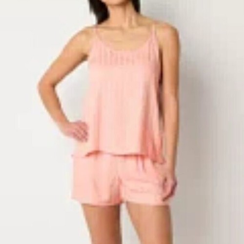 Pajamas XL Coral Satin 2 Pc Set Cami Tank Top Shorts Pjs Lounge Sleep New - Picture 6 of 7