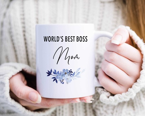 101000 Personalized Name World's Best Boss Blue Floral Ceramic Coffee Mug 11oz - Picture 7 of 17