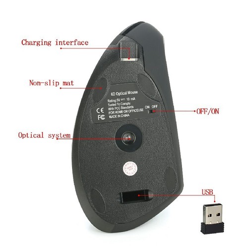 2.4GHz Wireless 4-Keys 2400 DPI Adjustable Ergonomics Vertical Mouse Black/Red - Picture 5 of 7