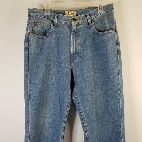 LL Bean Jeans Men's Size 34x30 Straight Leg Medium Wash Blue Denim Zip Fly - Picture 6 of 19