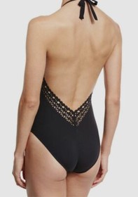 $272 LISE Charmel Women's Black Ajourage Couture Halter One-Piece Swimsuit Sz XL