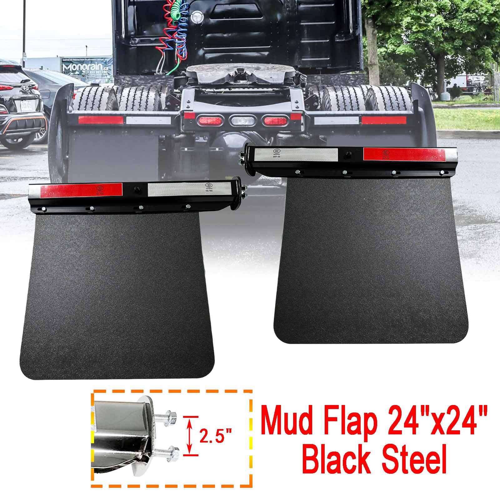 2PCS 24x24 Universal Mud Flaps with 2.5in Black Spring Hangers for Semi Trucks