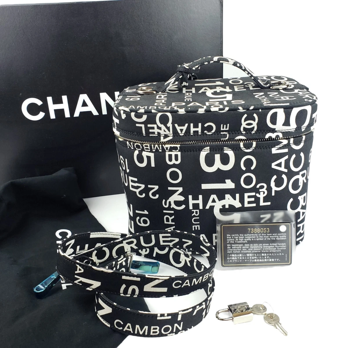 CHANEL 02P Vanity Train Case 31 Rue Cambon Black White Print