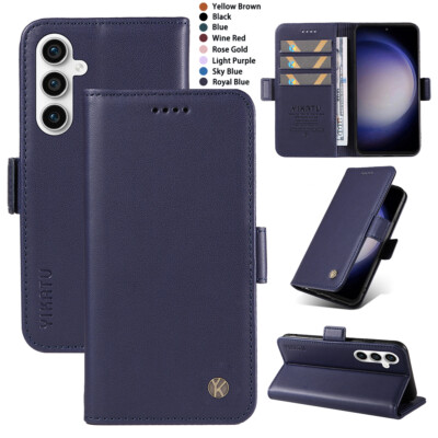 For Samsung S22 S21 Ultra Luxury Genuine Leather Flip Wallet Case Cover Stand