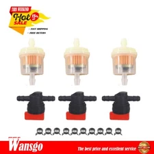 3Kit 1/4" In Line Fuel Gas Filter Shut Cut Off Valve Clamp Lawn mower Parts