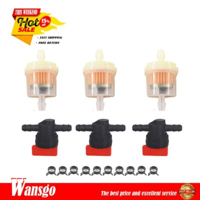 #ad 3Kit 1 4quot; In Line Fuel Gas Filter Shut Cut Off Valve Clamp Lawn mower Parts $6.71