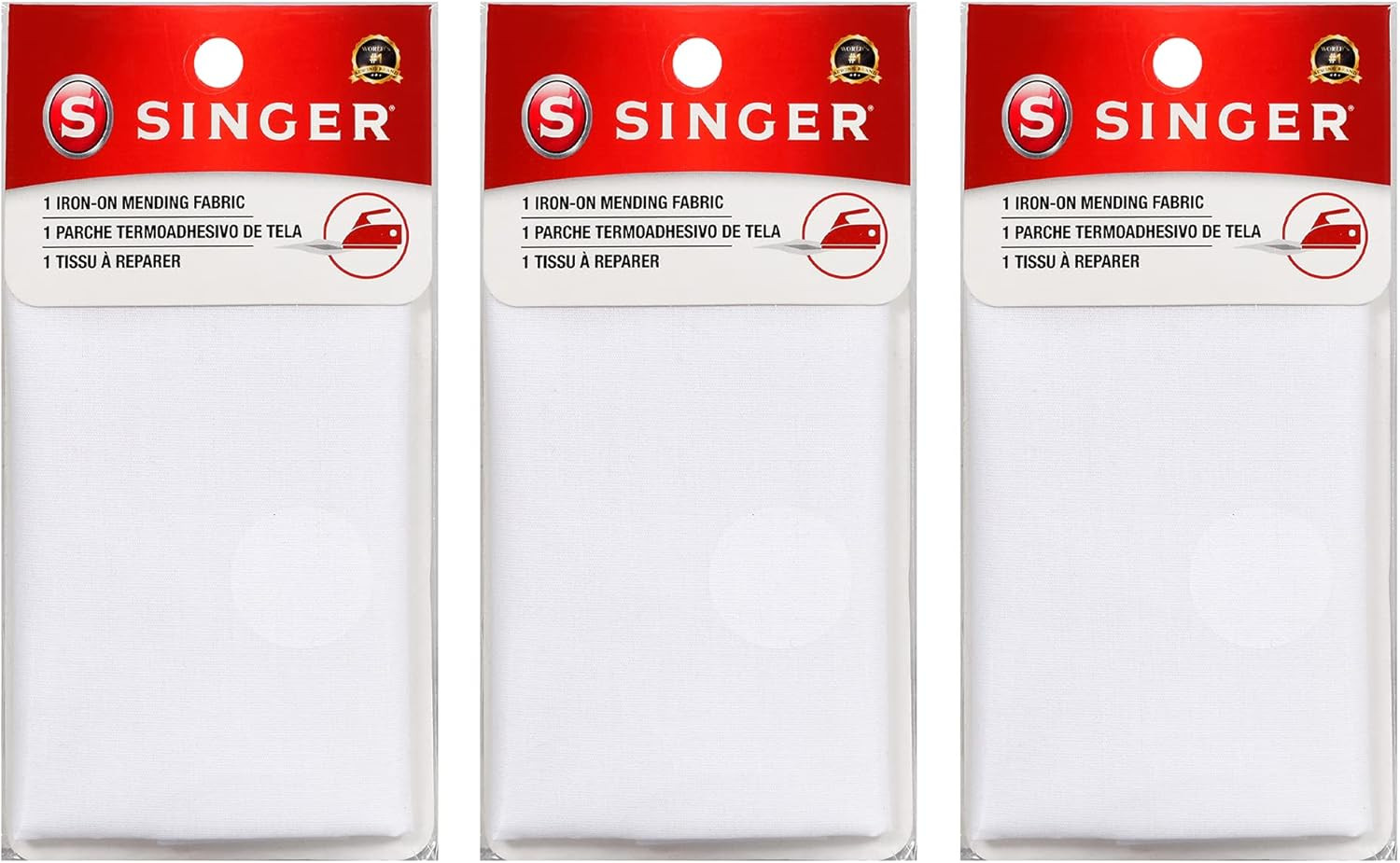 Iron-On Mending Fabric, 7-Inch X 16-Inch Patch for Mending Clothes, White (Three