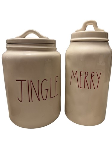 Rae Dunn Juego de 4 Botes de Cerámica Navidad Vacaciones Set Merry Jingle Cheer Joy - Imagen 2 de 4