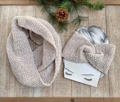 Handmade Luxury Velvet Gray Headband Cowl Set Crochet scarf