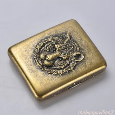 Hand Metal Carved Tiger Cigarette Case Antique