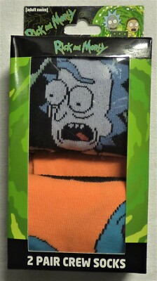 RICK AND MORTY    2 PACK    Mens Crew Socks    Fits Shoe Size 6-12   HYP