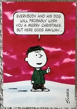 Unused Christmas Charlie Brown Pink Sky Snow Vintage Greeting Card 1950s 1960s