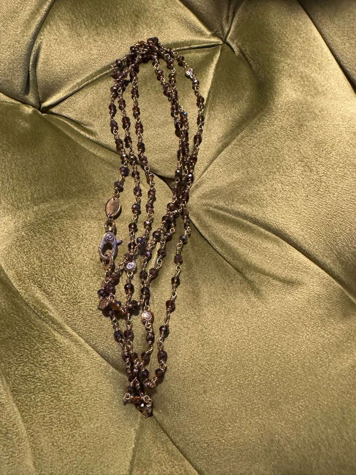 Henri Bendel Brown Amber Crystal beaded long gold chain necklace layering 47” - Image 4 of 4