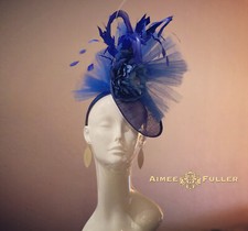 Aimee Fuller Kentucky Derby Blue Rose Feather Fascinator Royal Ascot Hat Del Mar
