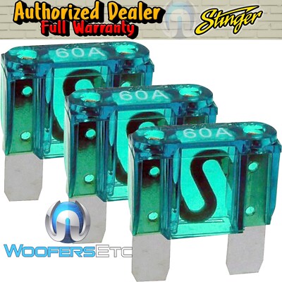 STINGER SPF5660 3pcs. 60 AMP MAXI FUSE HIGH CONDUCTIVITY SHOC-KROME PLATING NEW