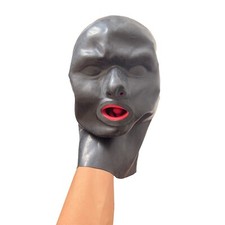 3D Male Latex Hood with Red Teeth Gag and Nasal Tubes Rubber Mask Fetish Cosplay